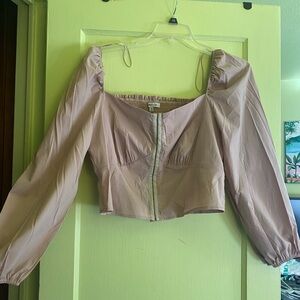 Miss Lola Corset Crop Top Balloon Puff Sleeve 2X XXL Dusty Rose Mauve Smocked